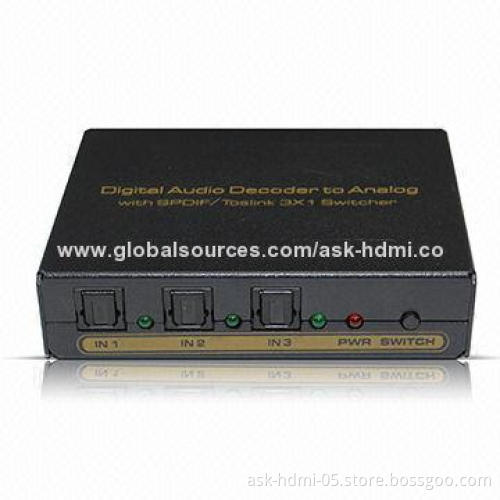 Digital Optical to L/R Analog Decoder with 3 x 1 SPDIF Switcher, Supports 5.1CH Audio